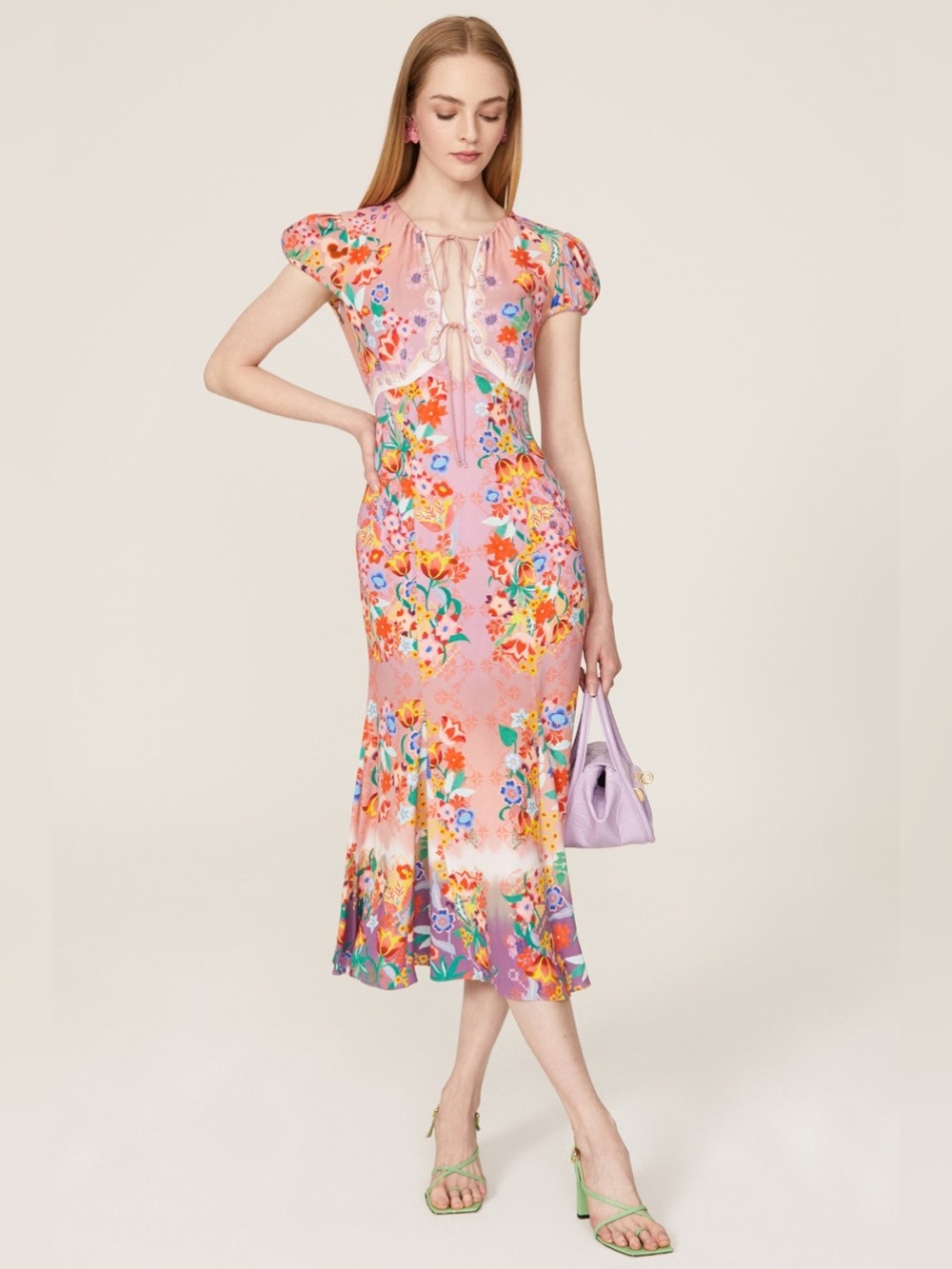 SALONI Sienna Dress - Floral Midi Dress with Cap Sleeves RTR Sz: 8